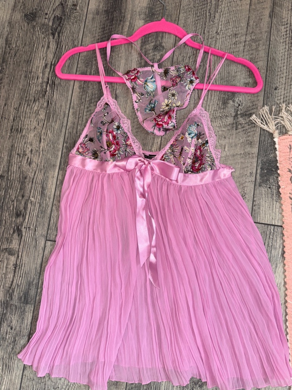 Victoria's Secret Pink Floral Lace Chemise and Thong Set